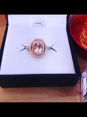 Natural Morganite Halo 10K Rose Gold Ring - Women Jewelry